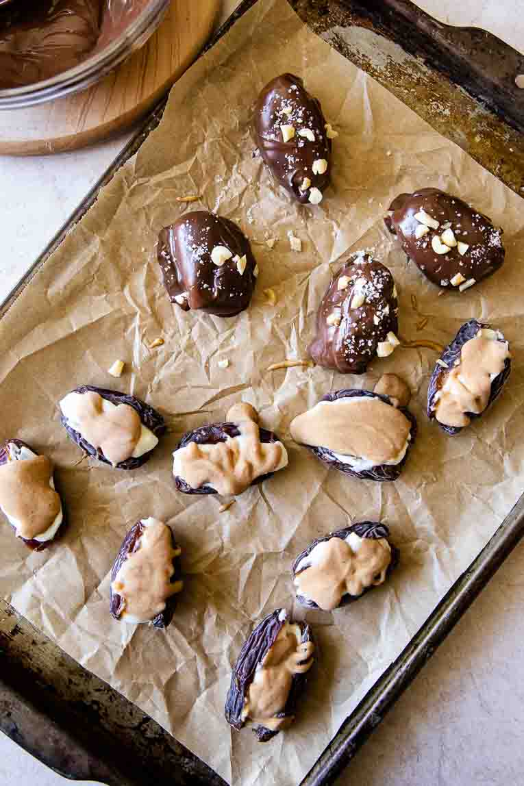 Process of covering chocolate covered dates.