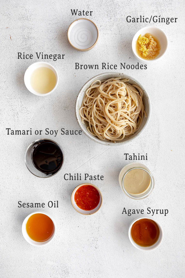 Ingredients for spicy tahini noodles recipe.