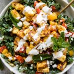 Tandoori Paneer Salad with a fork.