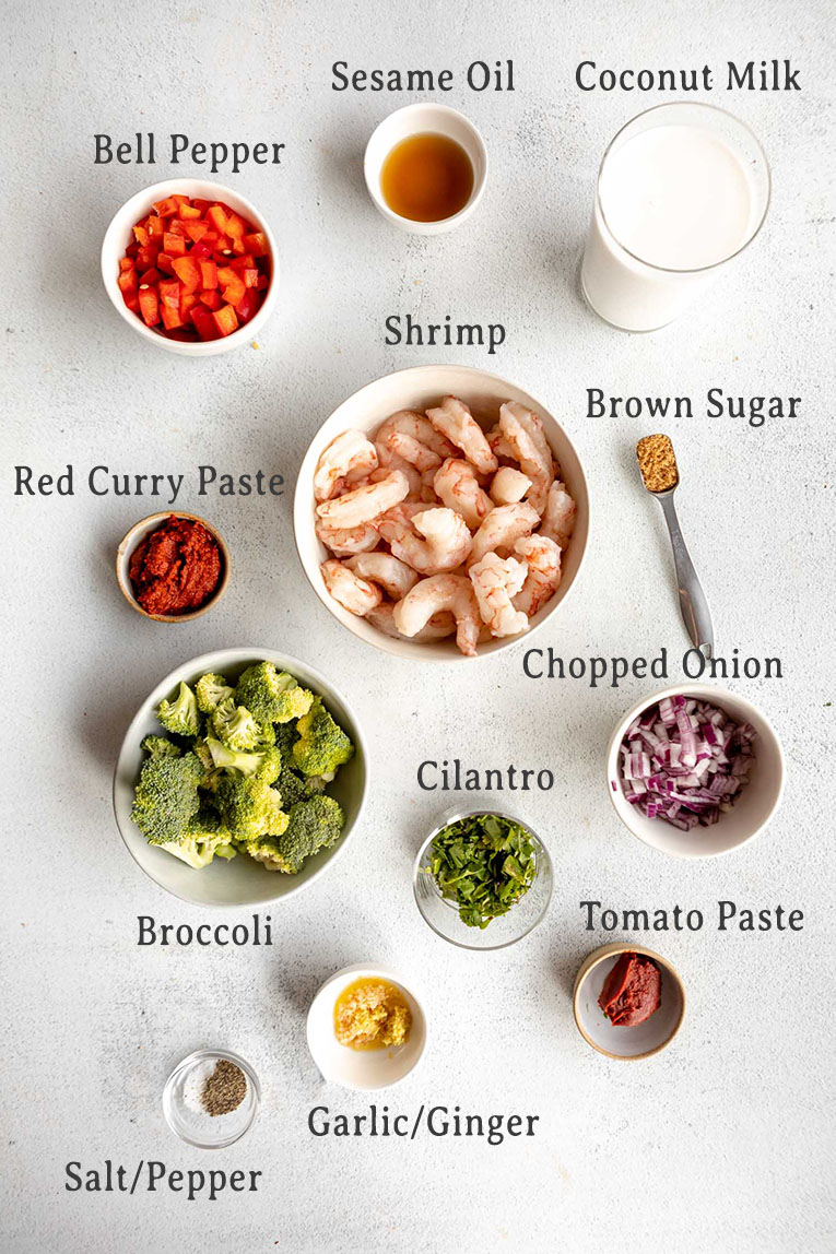 Thai-Inspired Coconut Curry Shrimp ingredients for the recipe.