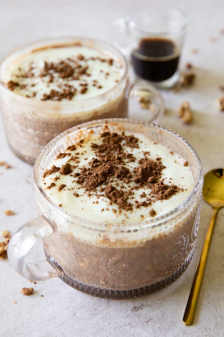 Angled photo of Tiramisu Overnight Oats.