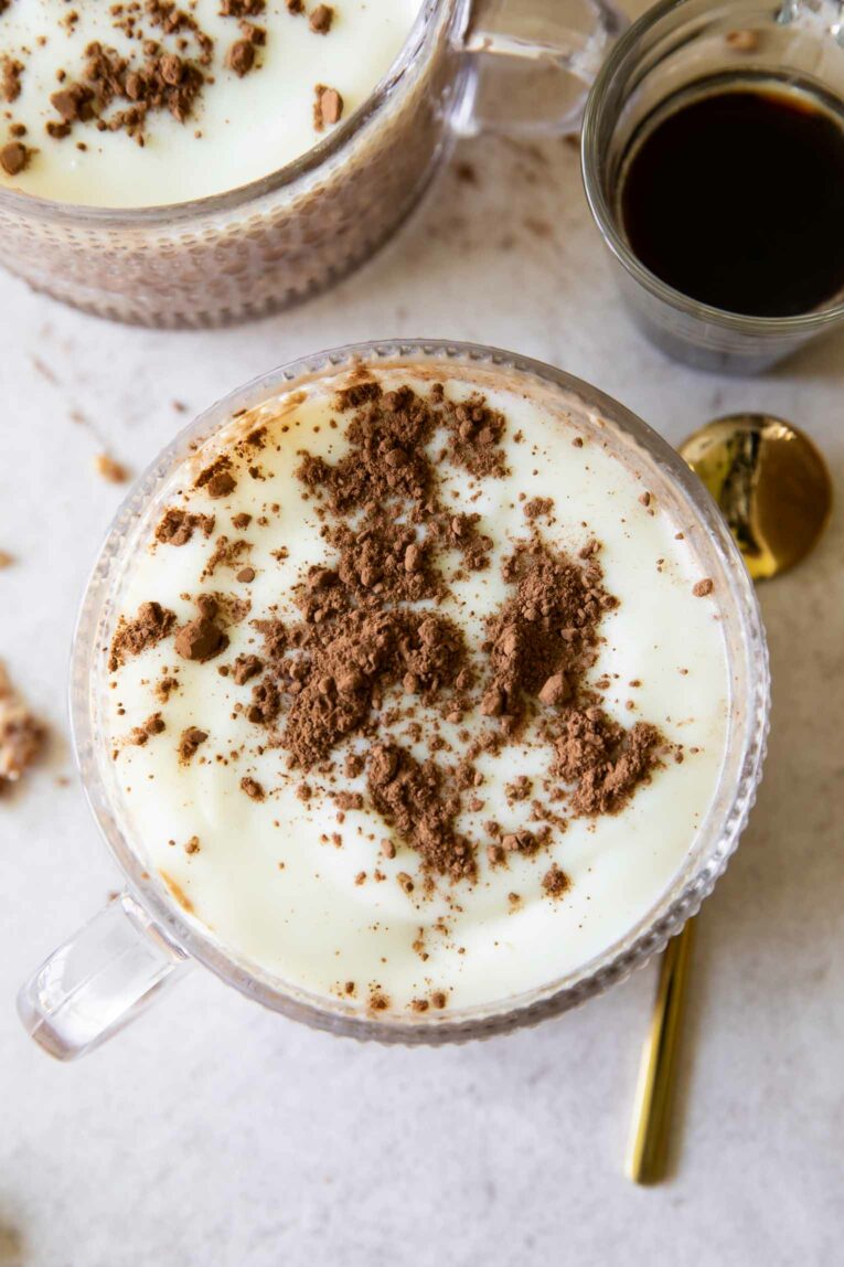 Tiramisu Overnight Oats recipe in a mug.