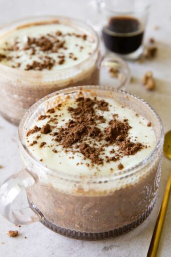 Angled photo of Tiramisu Overnight Oats.
