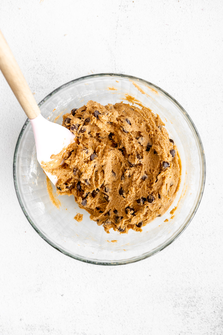 Gluten-Free Chocolate Chip Pumpkin Cookie dough in a bowl.
