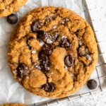 Top shot photo of Gluten-Free Pumpkin Cookies with chocolate chips and dash of salt.