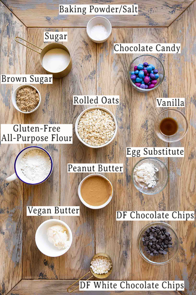 Ingredients for Gluten-Free Monster Cookies recipe.