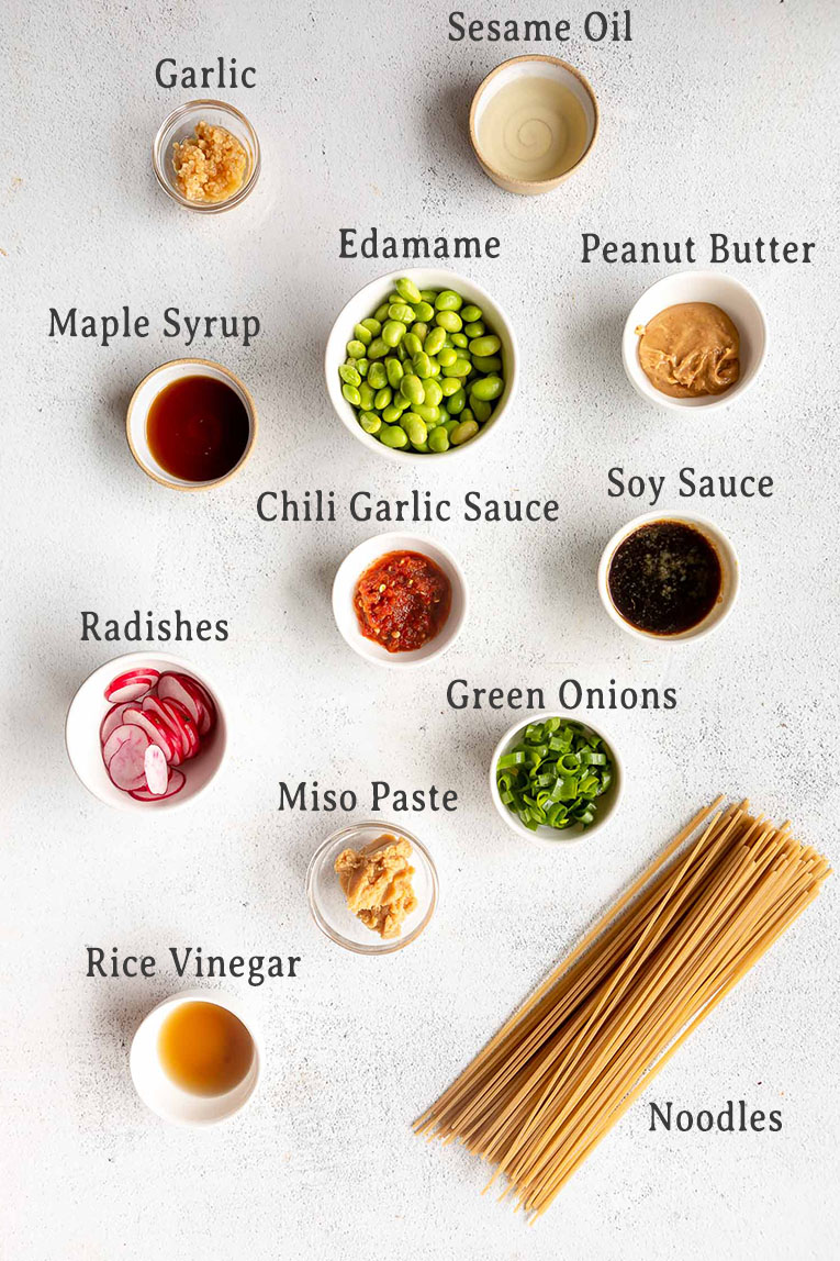 Ingredients for Miso noodles recipe.