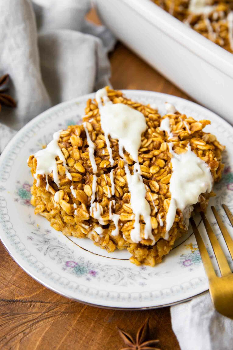 Pumpkin Baked Oatmeal square angled photo.