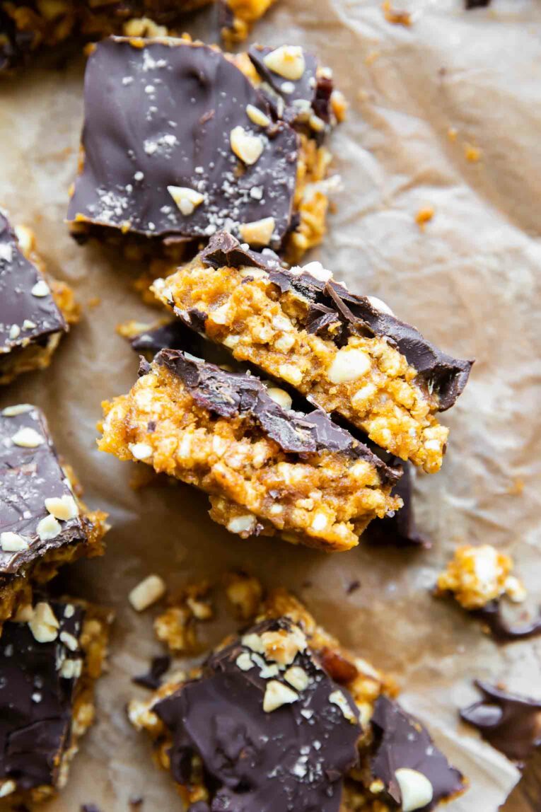 Pumpkin Crunch Squares on parchment paper.