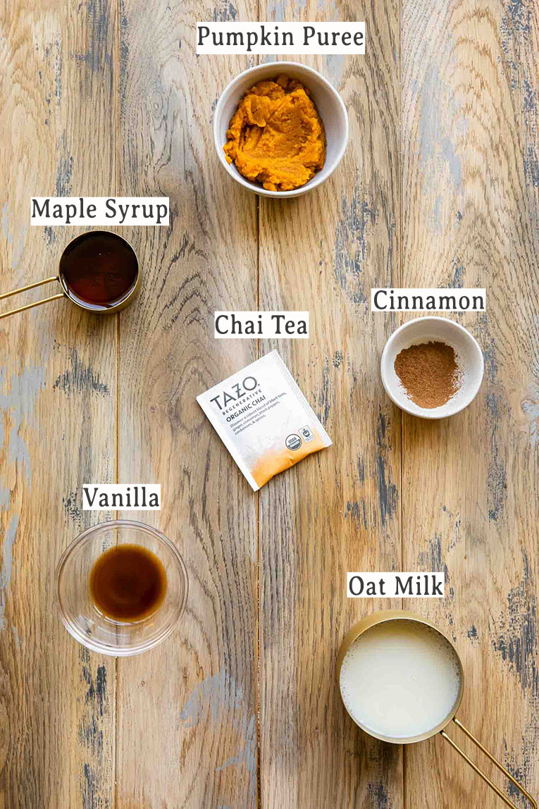 Ingredients for Pumpkin Spice Chai Latte recipe.