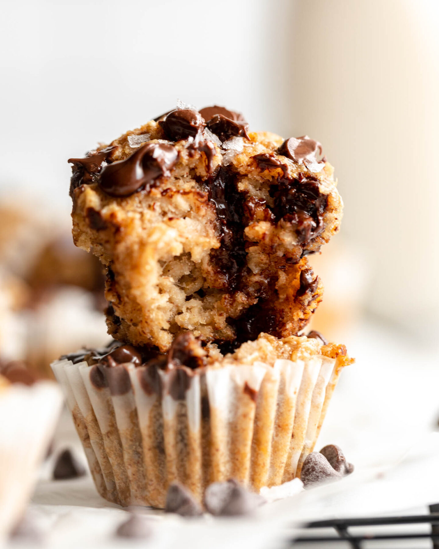 Baked Oatmeal Cups stacked on top of each other.
