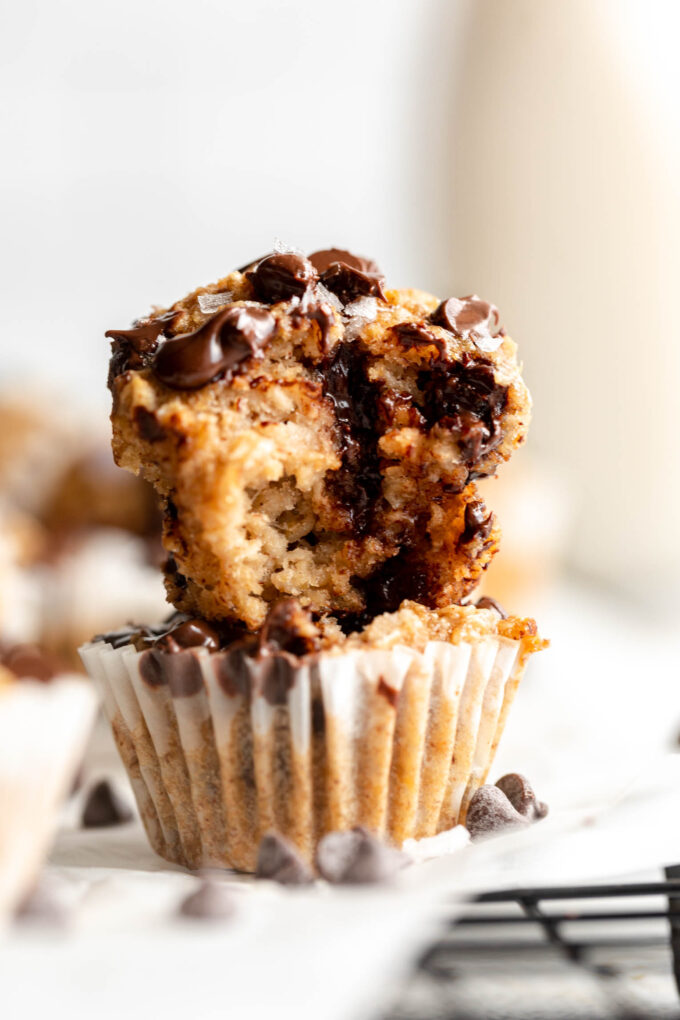 Baked Oatmeal Cups stacked on top of each other.