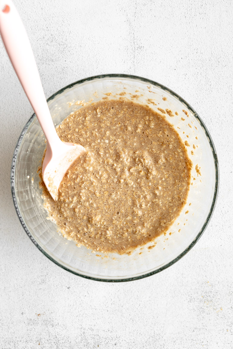 Batter being mixed for oatmeal cups.