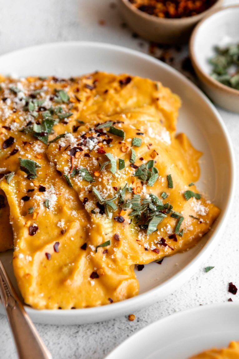 Angled photo of Butternut Squash Ravioli recipe.