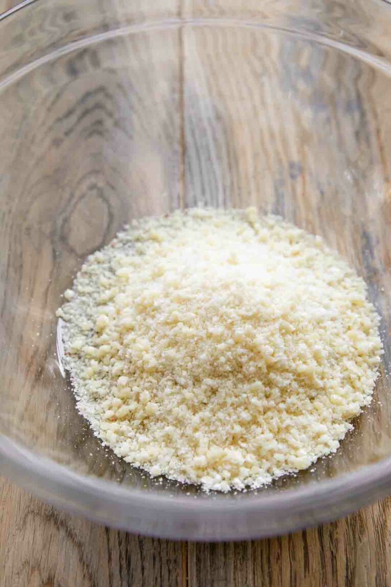 Parmesan, breadcrumbs, and salt in a small bowl.