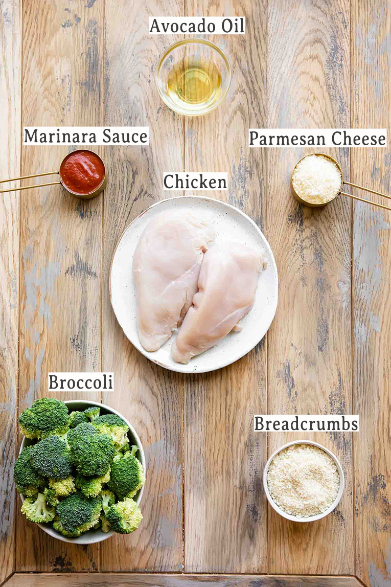Ingredients for parmesan chicken with broccoli.