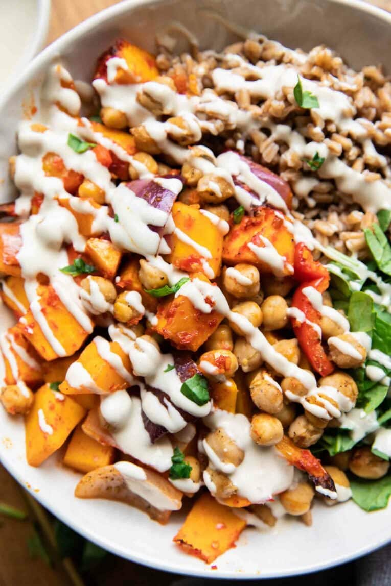 Close up of Harissa Veggie Bowl recipe.