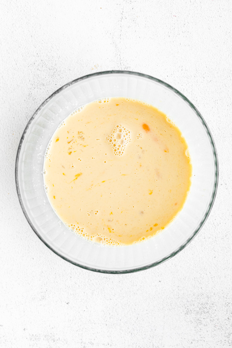 Liquid ingredients in a mixing bowl.