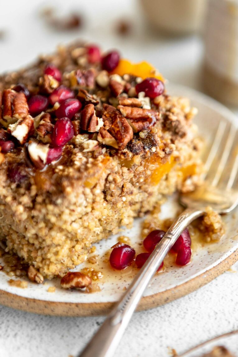 Maple Butternut Squash Quinoa Breakfast Bake square on a plate.