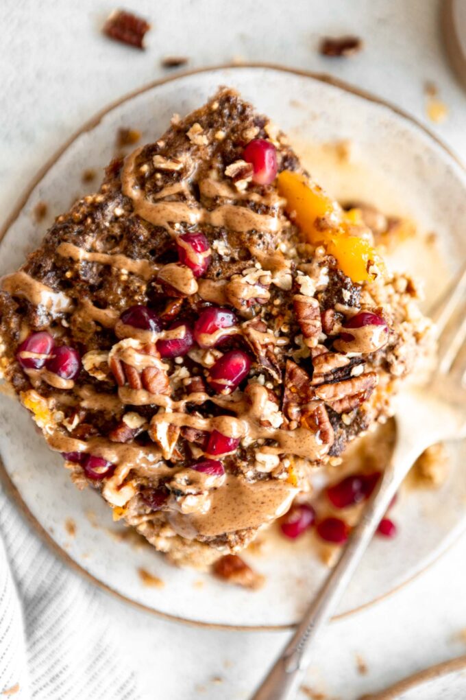 Top shot of Maple Butternut Squash Quinoa Breakfast Bake.