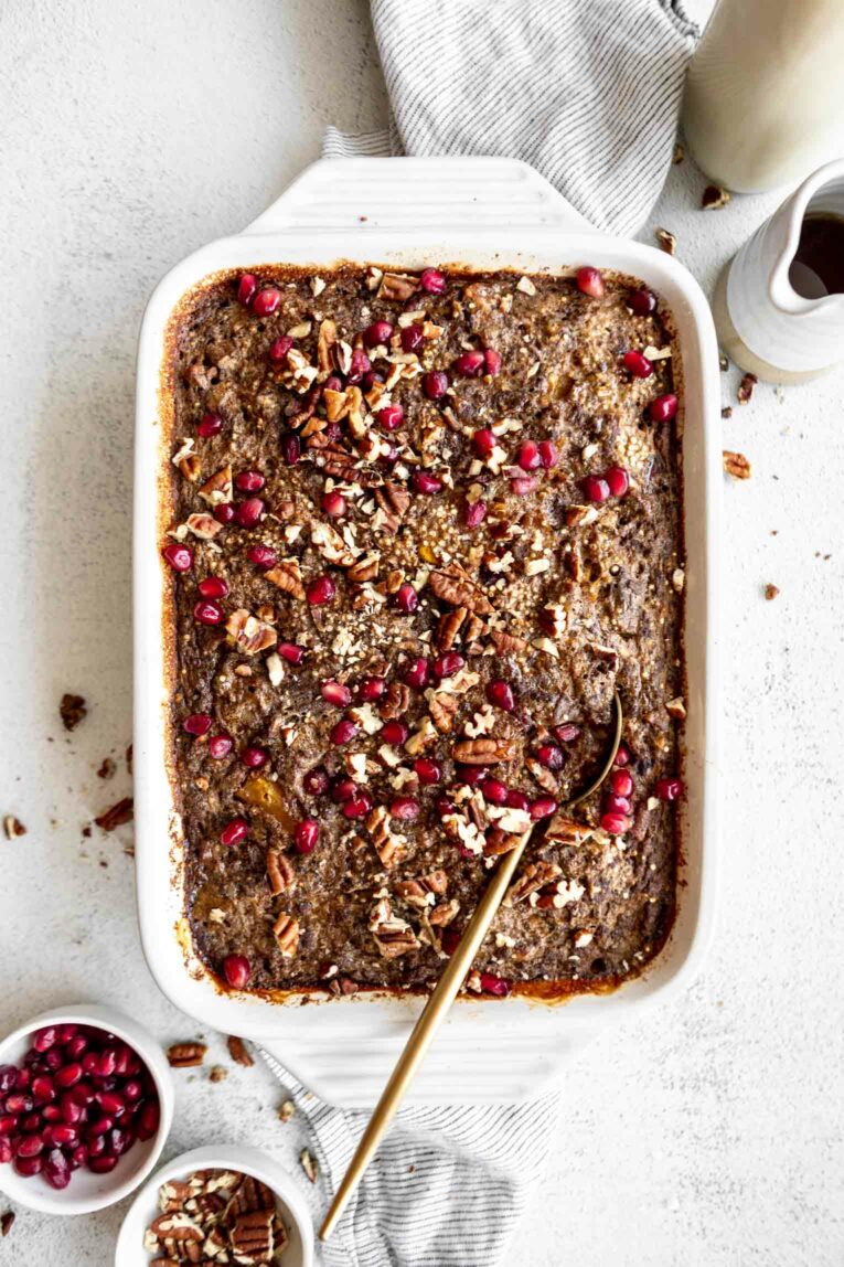 Maple Butternut Squash Quinoa Breakfast Bake in a casserole dish.
