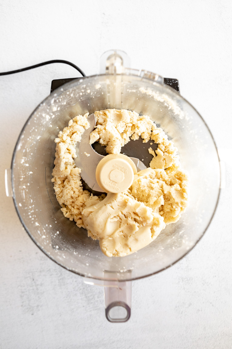 Pie dough in a food processor.
