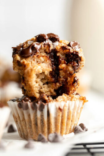 Baked Oatmeal Cups stacked on top of each other.