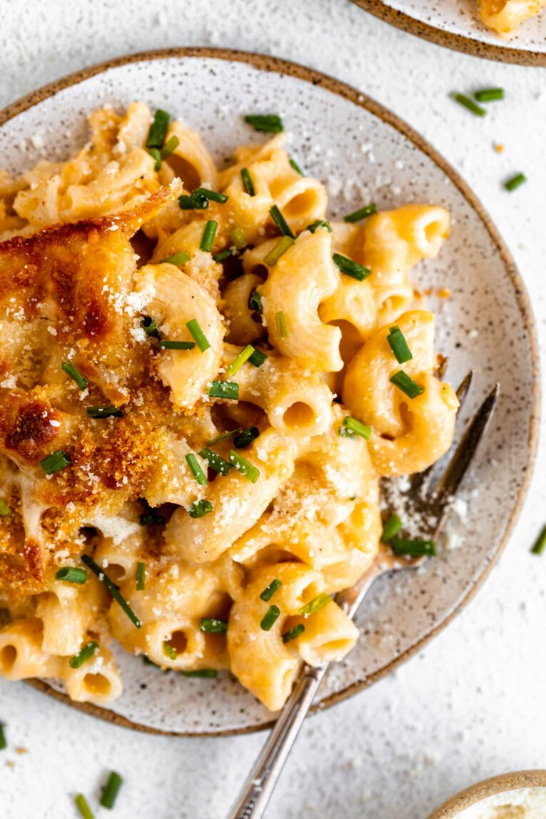 Gluten-Free Mac & Cheese recipe on a plate.