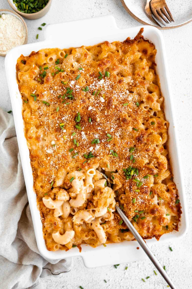 Gluten-Free Baled Mac & Cheese in a casserole dish.