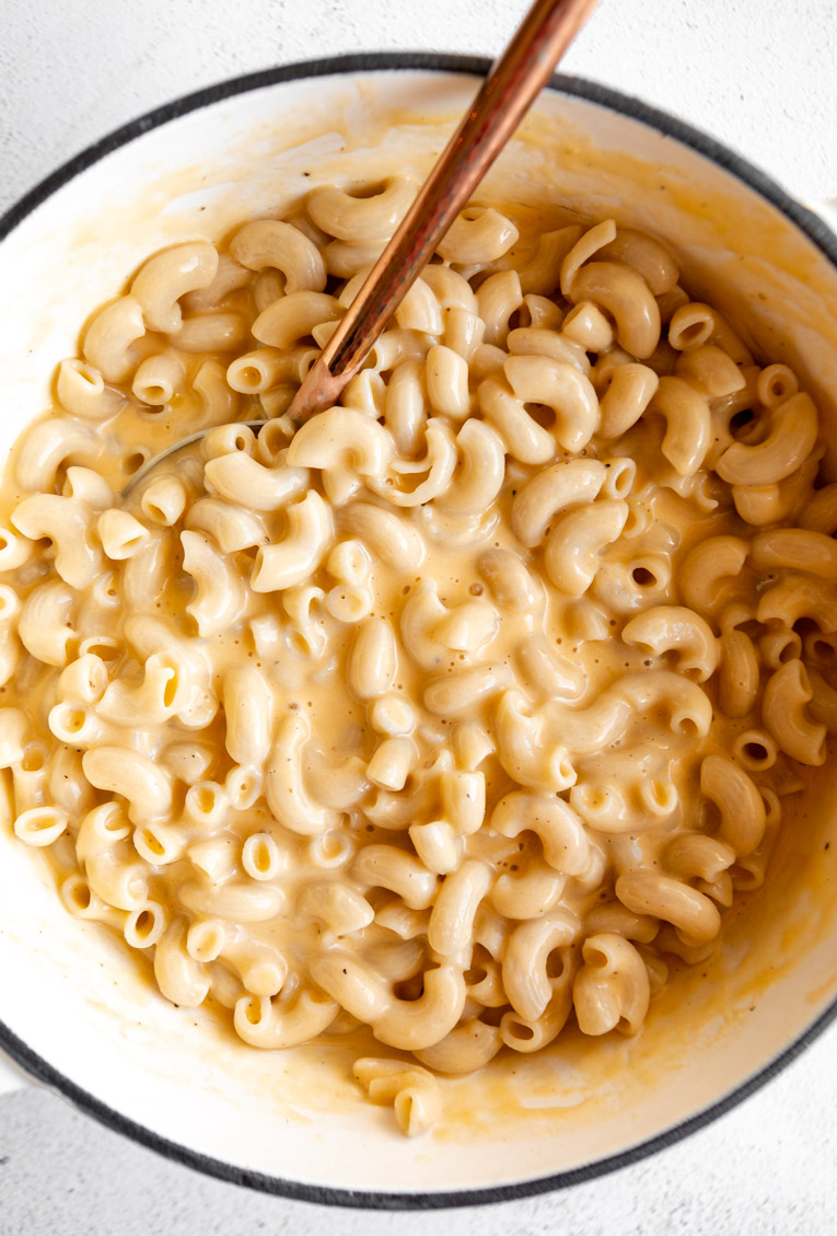 Gluten-free elbows in a three cheese sauce.