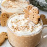 Angled photo of Gingerbread Cookie Overnight Oats recipe.