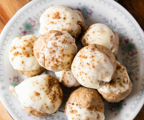 Top shot photo of Gingerbread Cookie Protein Bites recipe.