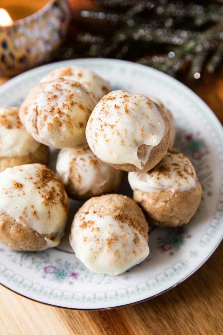 Close up of Gingerbread Cookie Protein Bites.