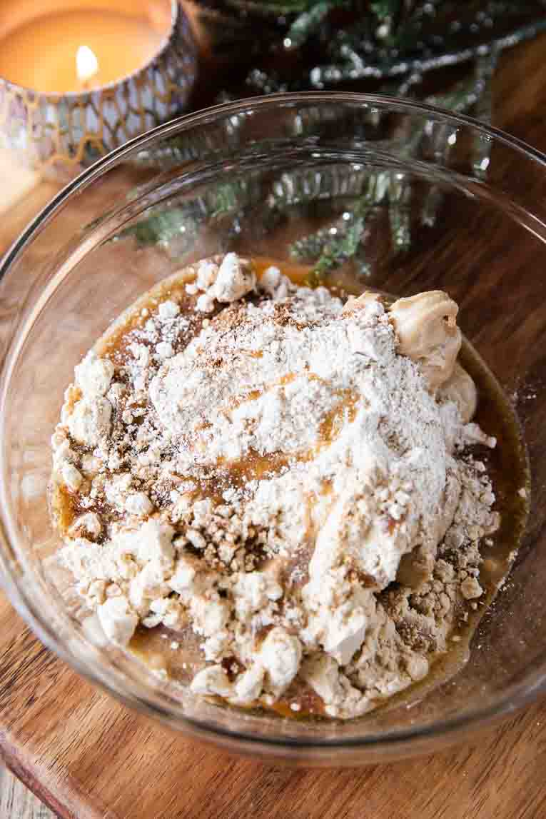 Dry ingredients being mixed for protein bites.