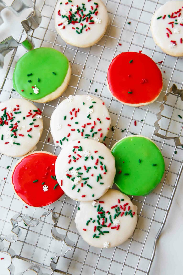 Gluten-Free Christmas Sugar Cookies on a cooling rack.