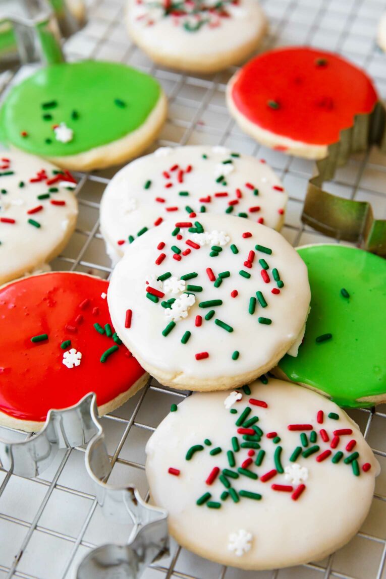 Angled photo of Gluten-Free Christmas Sugar Cookies.