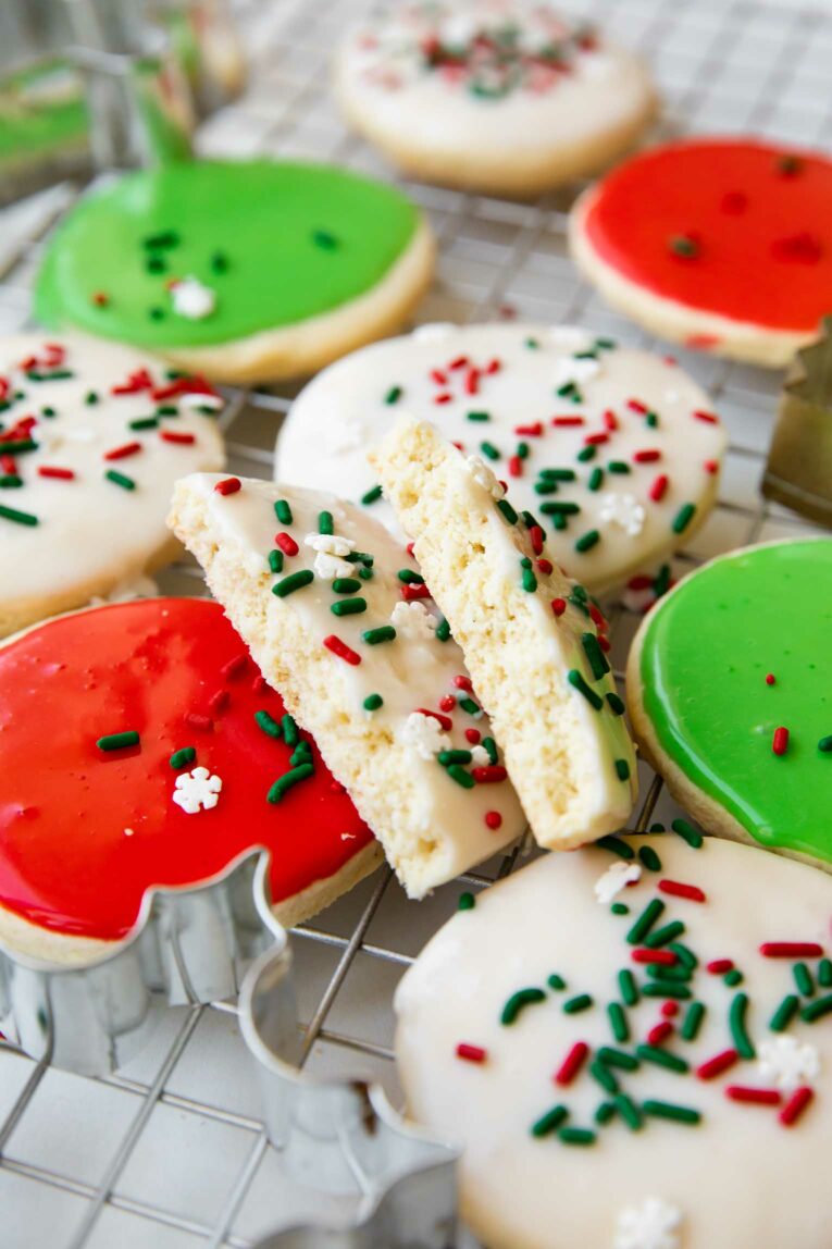 Gluten-Free Christmas Sugar Cookie cut in half.
