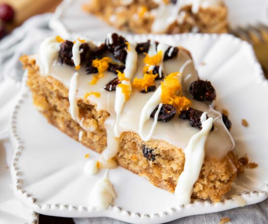 Gluten-Free Cranberry Bliss Bars angled photo.