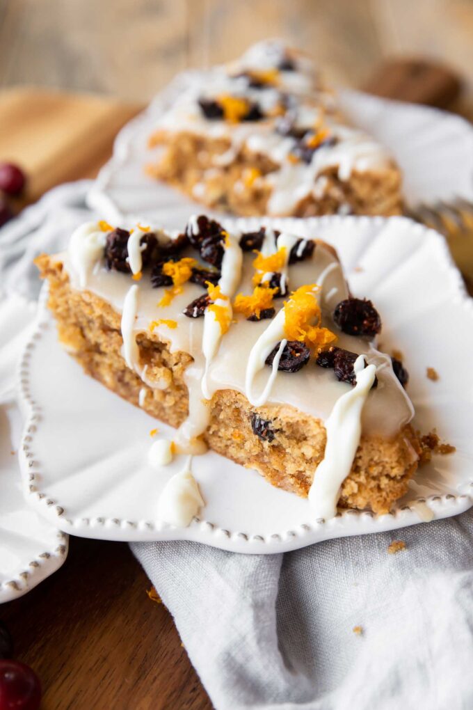 Gluten-Free Cranberry Bliss Bars angled photo.