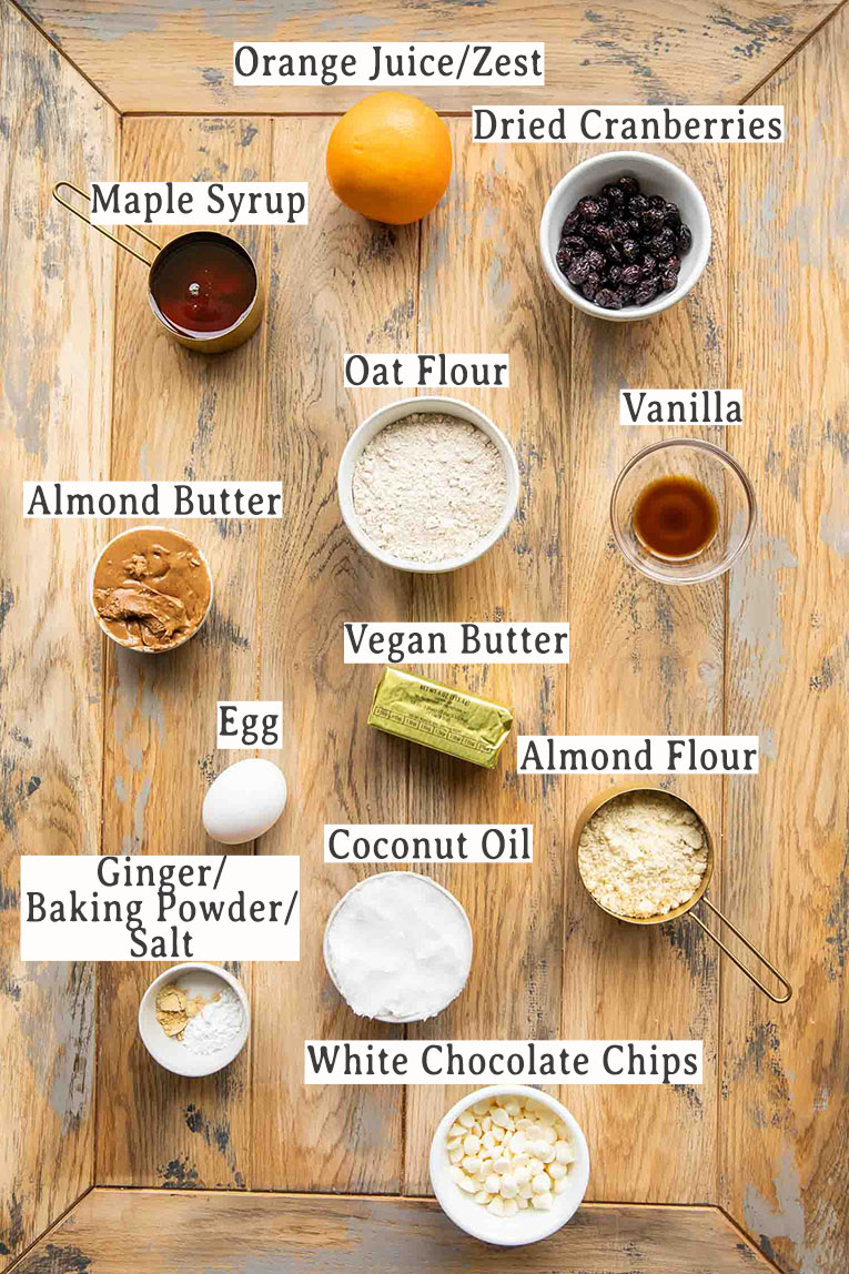 Ingredients for Gluten-Free Cranberry Bliss Bars recipe.
