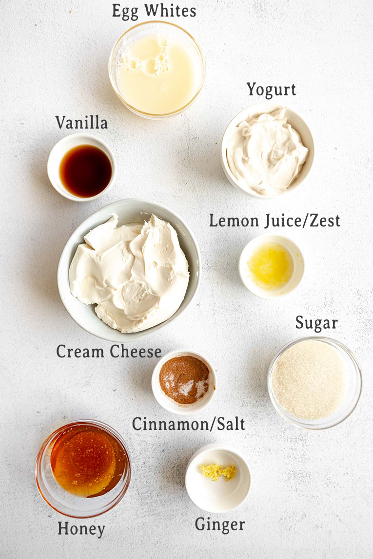 Ingredients for Honey Pear Ginger Cheesecake filling.