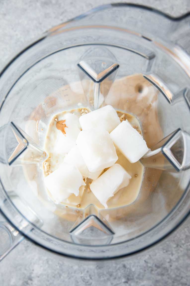 Peppermint Frosty Recipe ingredients in a blender.