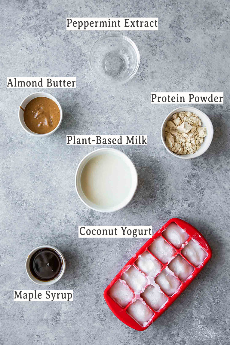 Ingredients for making a Peppermint Frosty Recipe.