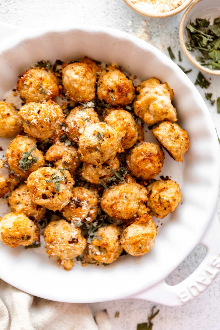 Plate full of Turkey Sage Meatballs.