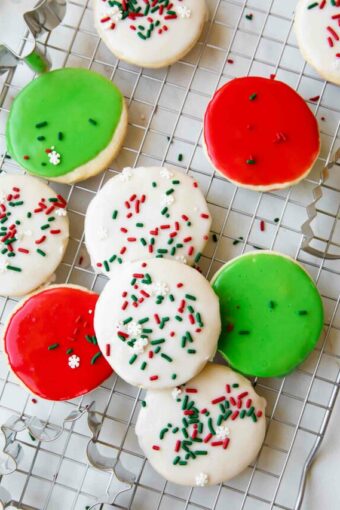 Gluten-Free Christmas Sugar Cookies on a cooling rack.