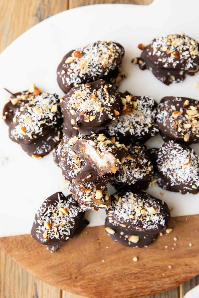 Top shot photo of Almond Joy Chocolate Date Bites.