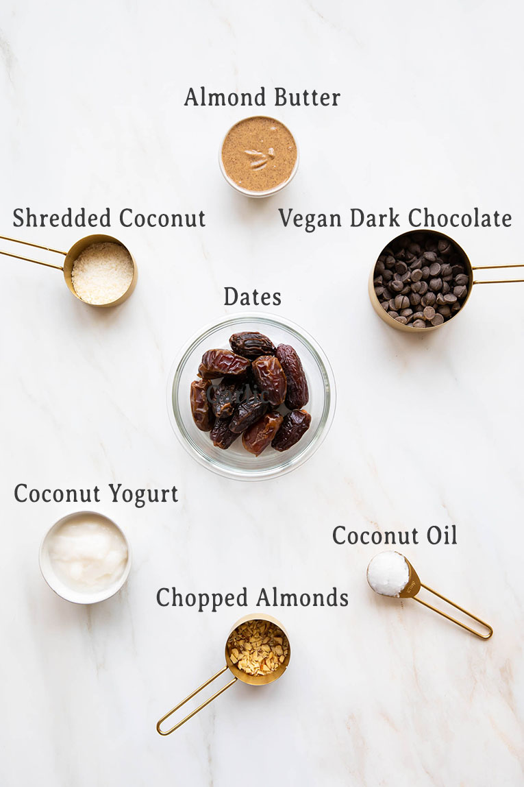 Ingredients for Almond Joy Chocolate Covered Dates recipe.
