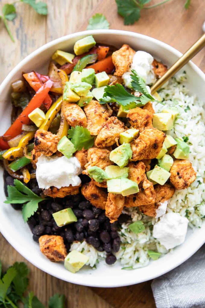 Close up of Chipotle Chicken Bowl recipe.