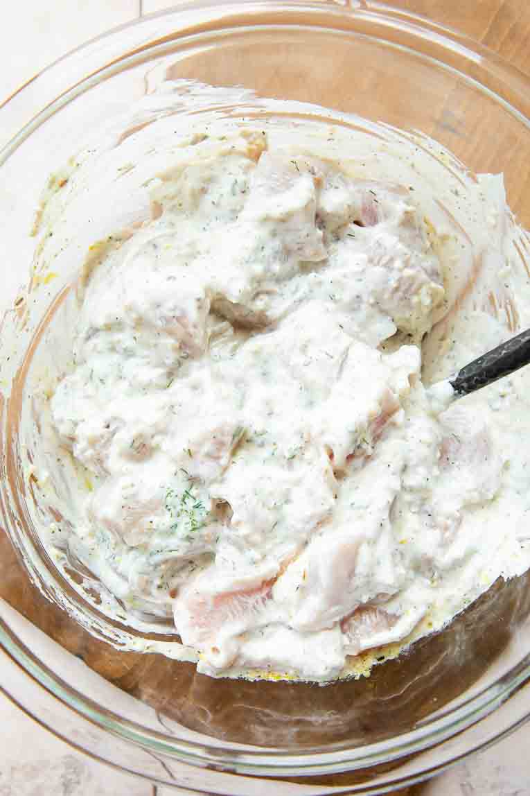 Chicken marinated in yogurt sauce.