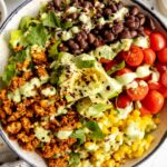 Top shot photo of Ground Turkey Taco Salad bowls.